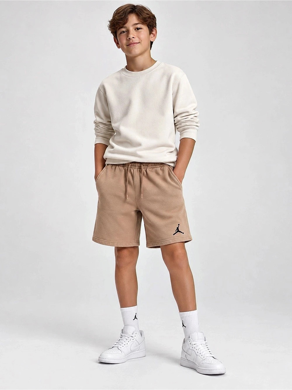 Jordan Brooklyn Fleece Big Kids Shorts L 12-13 Medium Khaki Jumpman